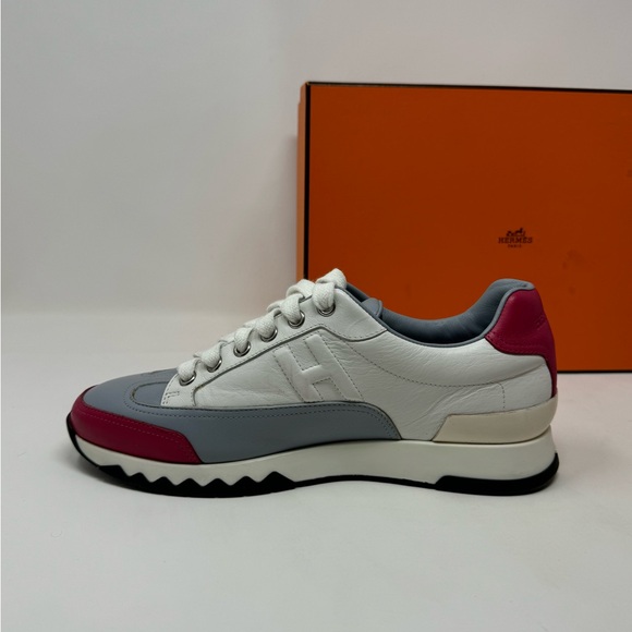 Pre-loved Hermes Calfskin Womens Sneakers Size36.5 color: White Gray Pink - Picture 5 of 16